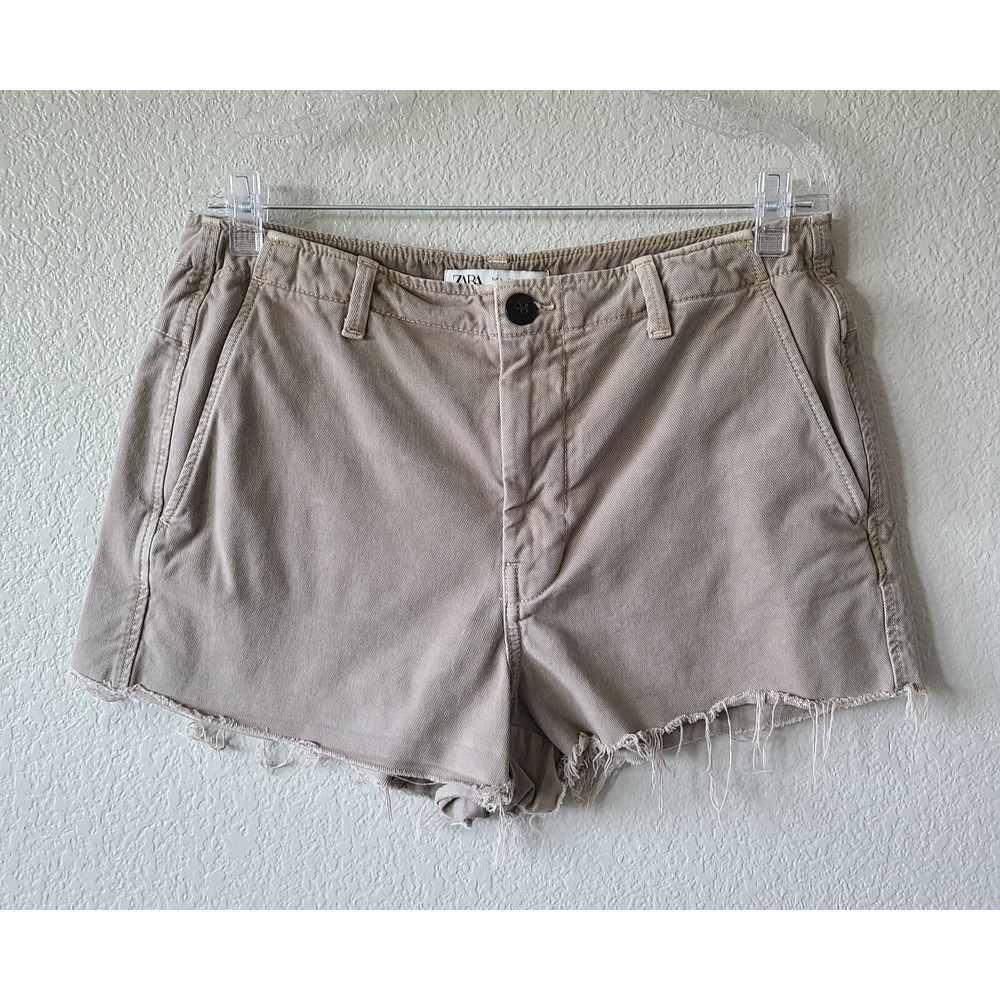 Zara Cut Off Denim Women Shorts SZ‎ Large 32" x 2.5" Beige Festival Western
